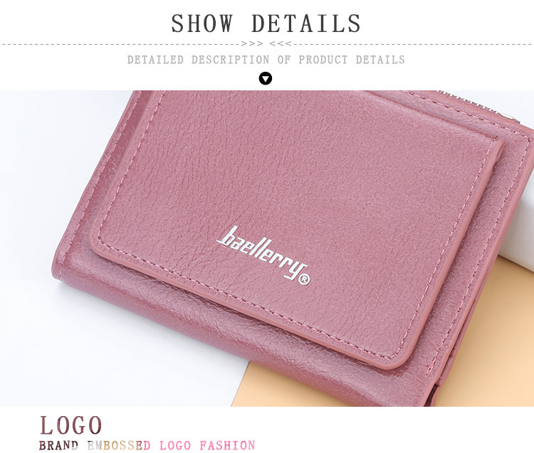 Kurze Damen-Geldbörse mit Reißverschluss, zweifach gefaltete Schnalle, Reißverschluss, Lackleder, süße kleine Geldbörse_voghion.com