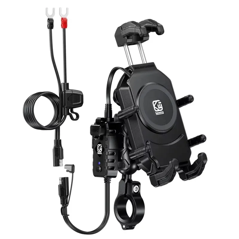 Motorcycle Phone Mount With 15W Wireless 30W USB-C Charger| Anti-Theft Handlebar Holder For IPhone Android Phones_voghion.com