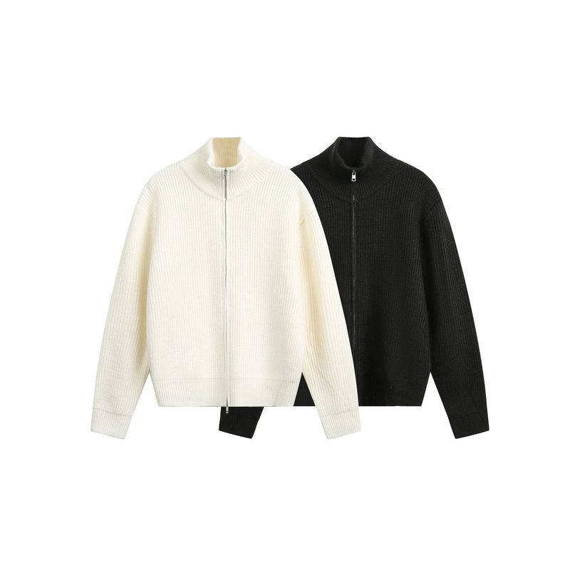 Confucianism And Mencius Knitted Men's High Neck Sweater Couple Style Cardigan Coat Can Be Layered Autumn Top Solid_voghion.com