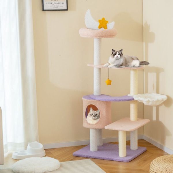 Multi-level Cat Tower With Sisal Covered Scratching Posts_voghion.com