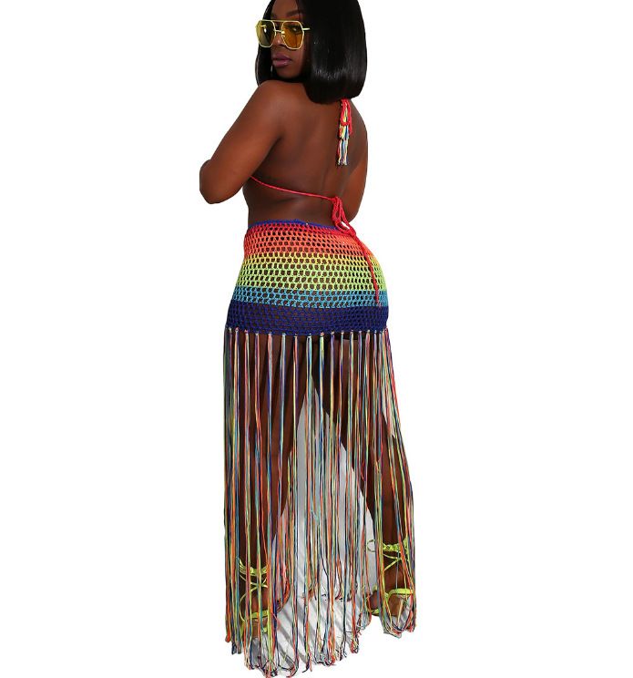 Maillot de bain sexy à franges pour femmes, couleur arc-en-ciel, fendu, ajouré, pour la plage_voghion.com