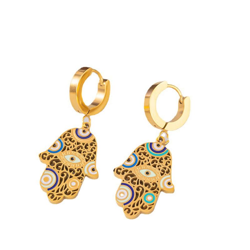 Collezione Mystic Eye - Set di gioielli con ciondolo a forma di palma dipinta in stile europeo e americano, in acciaio al titanio_voghion.com