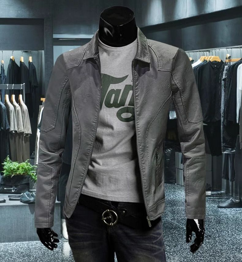Giacca in pelle PU con colletto rialzato, stile autunno, versione coreana, da uomo_voghion.com