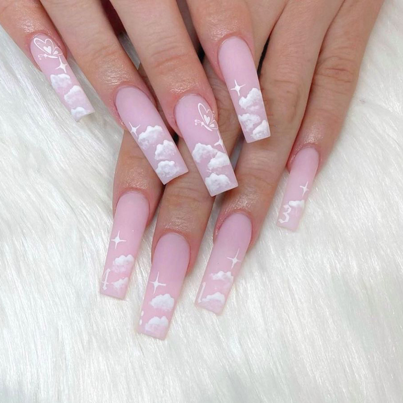 Unghie finte artificiali 24 pezzi con colla gelatinosa Unghie finte corte da balletto con linea nera Disegni per occhi Premere sulle unghie Fu_voghion.com