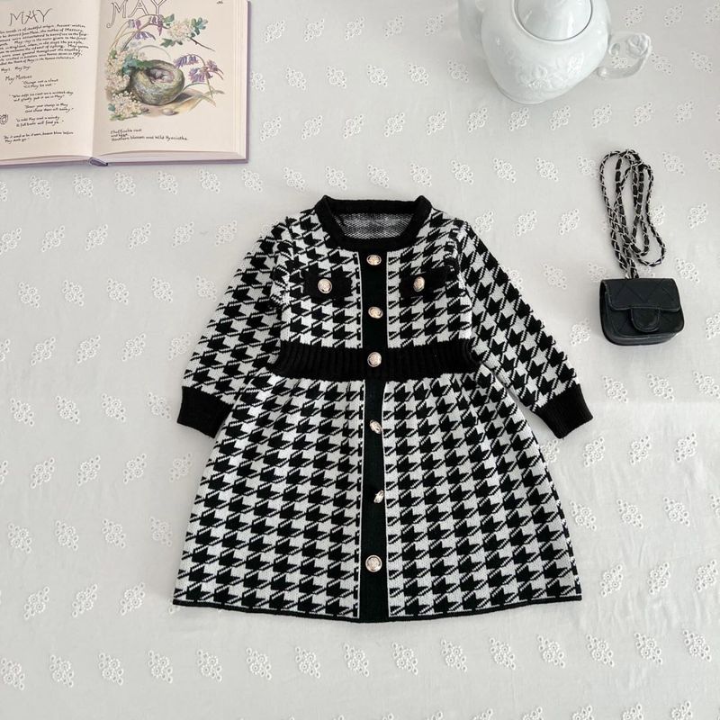 JINYONG2023 Autumn And Winter New Girls' Small Fragrance Style Dress Autumn And Winter Fashionable Sweater Knitted Plaid Skirt_voghion.com