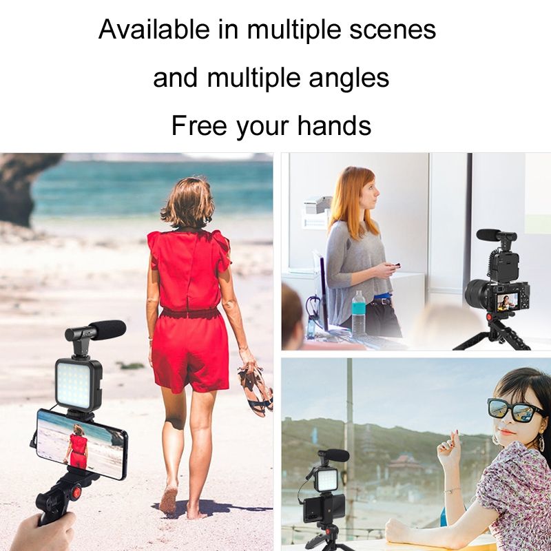 3 in 1 Video Shooting LED Light Portable Tripod Live Microphone, Specification:Battery Models_voghion.com