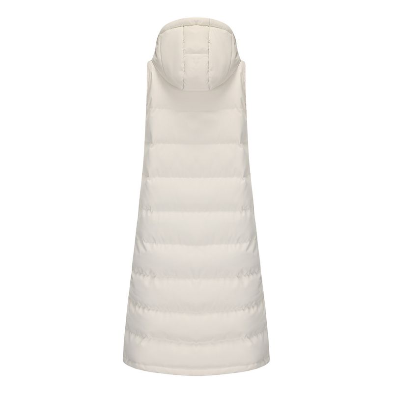 Women's Long Sleeveless Hooded Vest With Zip Front, Quilted Padded Jacket For Winter, Casual Outerwear In Solid Colors_voghion.com