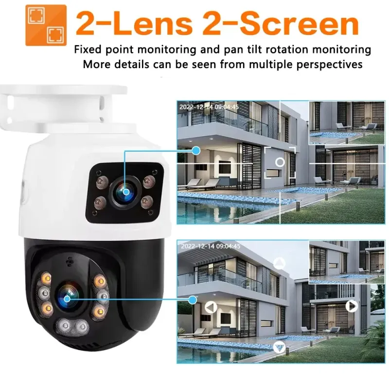 8MP 4K-objektiv POE PTZ Doble skjermer Smart hjem 360° kablet videoovervåking IP-kamera Bevegelsesdeteksjon CCTV ICsee_voghion.com