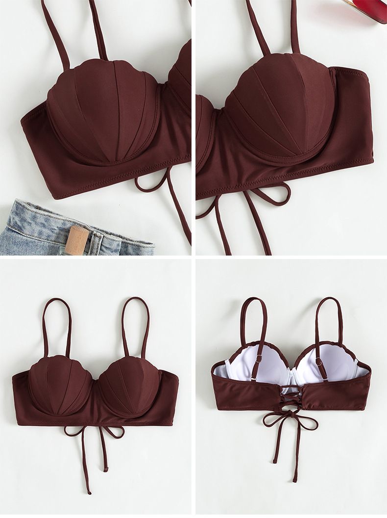 Női ruházat Új egyszínű Shell Steel Support Összegyűjtött strand fürdőruha Szexi bikini felső női_voghion.com