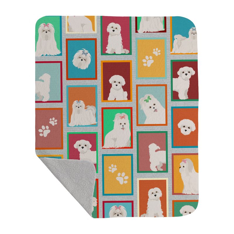 Lots of Maltese Quilted Blanket 50x60 Artwork Pattern Quilted Throw Blanket for Bed, Couch, Sofa, Soft and Lightweight_voghion.com