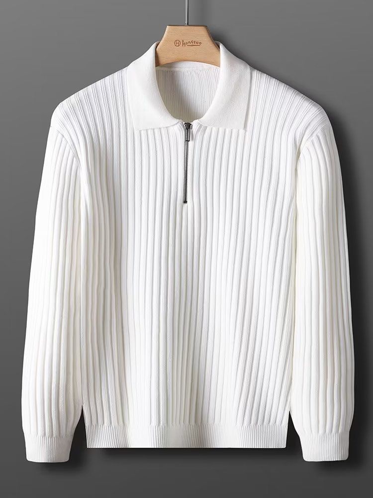 Autumn Winter New Polo Shirt Turn-down Collar Half-zip Long-sleeved Knitted Sweater Men's Slim Business_voghion.com