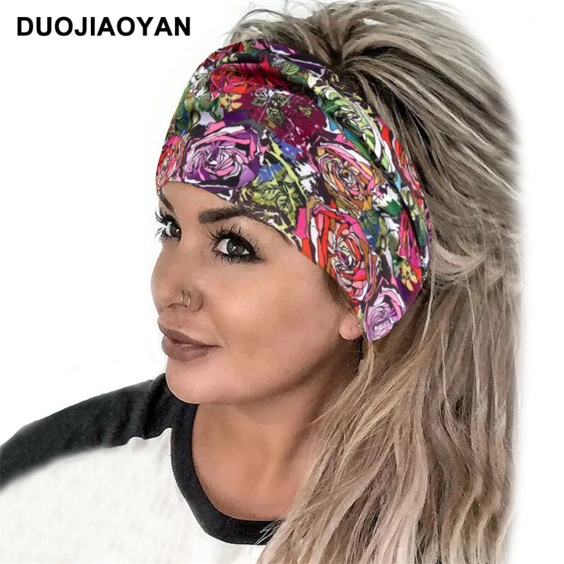 New Leopard Print Digital Printed Sports Headband with European and American Knotted Cross Wide Edge Elastic Headband for Women_voghion.com