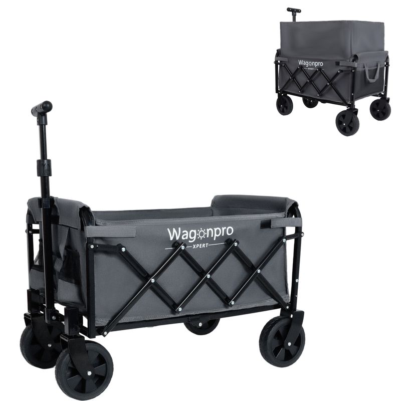Expandable Dual-Layer Utility Wagon With 100% Extra Space - 225lbs Grocery Cart For Camping, Shopping, Sports, Gardening, Fishing, Gray_voghion.com