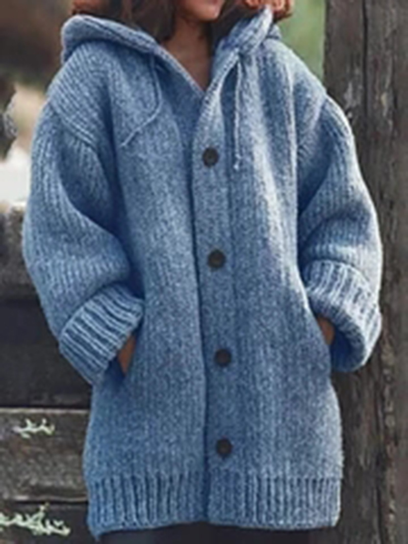 Damenpullover, Strickjacke, Strickpullover, mittellanger Mantelpullover_voghion.com