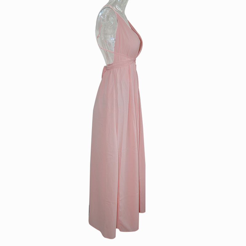 Pralles großes rotes V-Ausschnitt-Unterhemd im Urlaubsstil, rückenfreies Chiffon-Kleid im französischen Bohemian-Stil für Damen_voghion.com