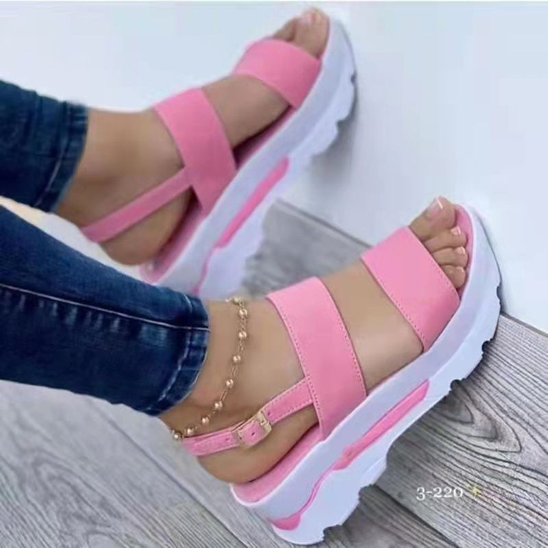 Plus Size Women's Shoes 2023 Summer New One-Strap British Style Thick Sole Wedge Peep Toe Casual Sandals For Women_voghion.com