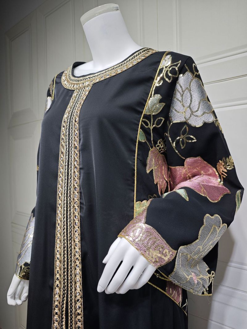 Damenbekleidung Temperamentkleid Perlen bestickte Pailletten Damenbekleidung Kaftan_voghion.com