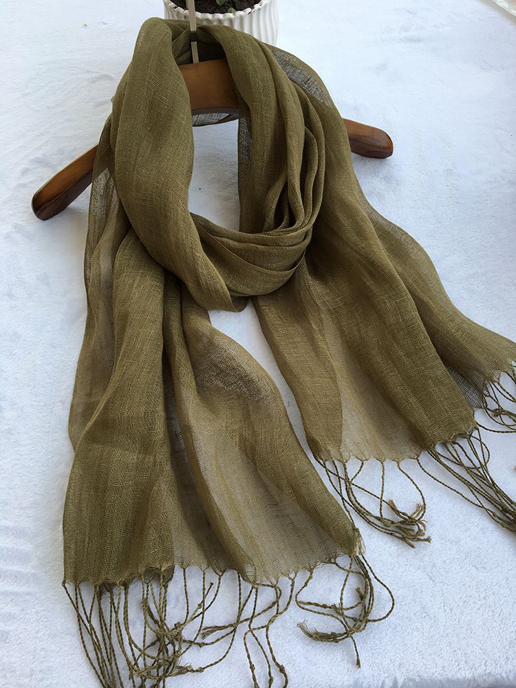 Pure Linen Thin Solid Color Multi color Fresh and Elegant Beach Scarf Women's Versatile Sunscreen Shawl_voghion.com