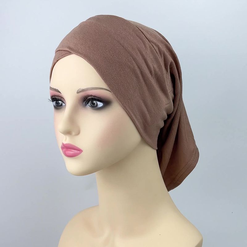 Dame hijab ensfarget bunnhatt komfortabel pustende hatt modal bomull panne kryss toveis turbanhatt_voghion.com