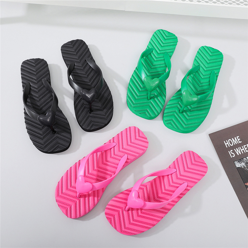 Καλοκαιρινές παντόφλες New Square Toe Love Herringbone για γυναίκες που φορούν σανδάλια με σάντουιτς παραλίας Candy_voghion.com