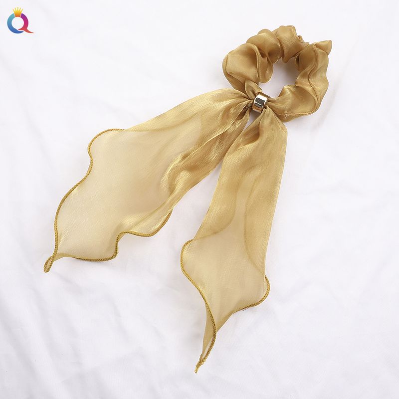 Elástico de cabelo com fita de cetim - Acessórios de cabelo com laço elegante para mulheres (cor sólida, ajustável, antiderrapante)_voghion.com