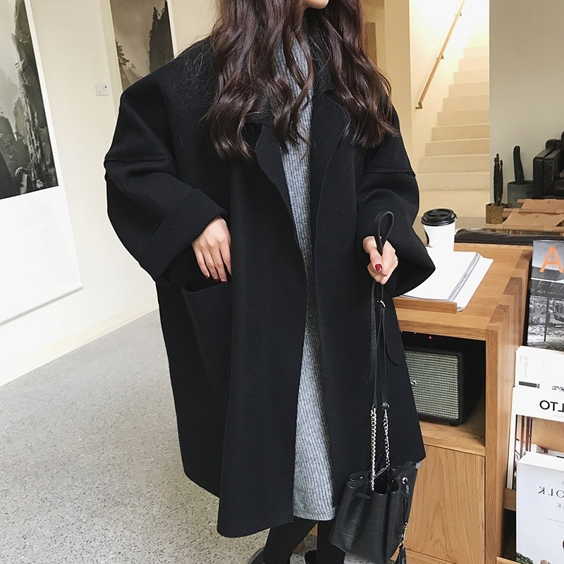 Wollen vrouwen in de herfst/winter, middellange tot lange wollen jas voor vrouwelijke studenten, Koreaanse winterversie, los en trendy,_voghion.com