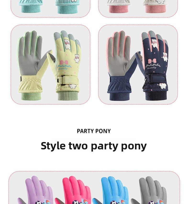 Luvas de inverno infantis para esqui com forro de lã, compatíveis com telas sensíveis ao toque, ideais para ciclismo, com cinco dedos, antiderrapantes, à prova de vento, perfeitas para crianças e estudantes._voghion.com