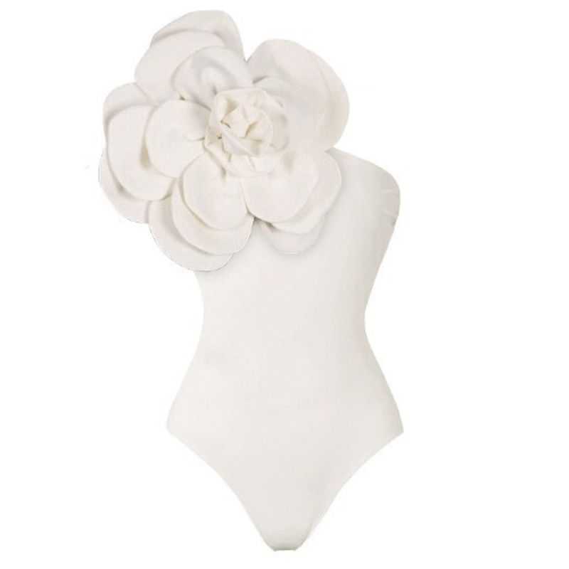 Maillot de bain une pièce sexy à imprimé floral 3D pour femme - Blanc uni_voghion.com