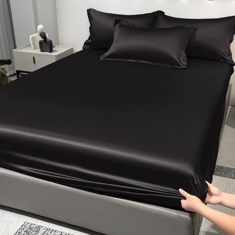 Four Seasons Men And Women Simple Fashion Black Satin Solid Color Ice Silk Bedspread Home Bedroom Hotel_voghion.com