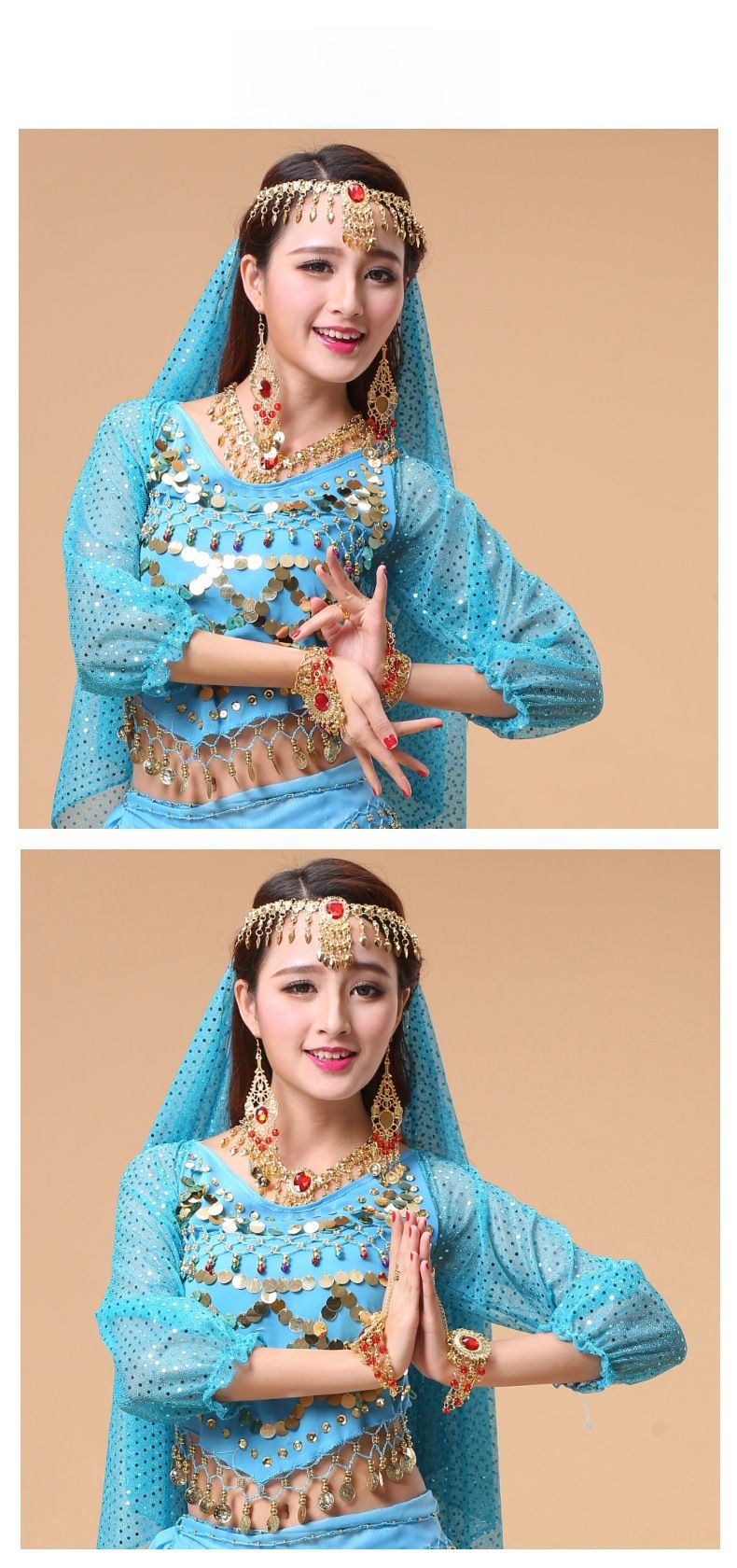 Traje de danza india para niños, danza étnica de Xinjiang, traje de baile deportivo, danza del vientre, Top de manga larga destacado_voghion.com