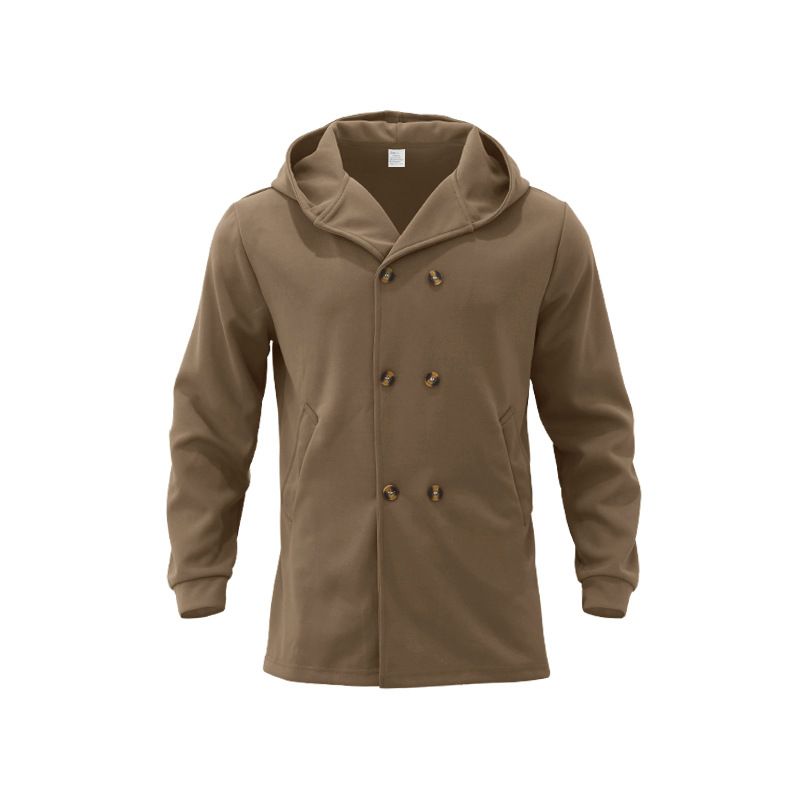 Autumn Solid Color Mid-Length Double-Breasted Trench Coat Men's Casual Turn-Down Collar Hooded Overcoat_voghion.com