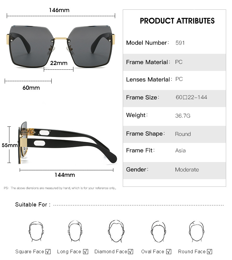 New generous frame Sunglasses Fashion frameless women's sunglasses Trend Versatile sun visors M591_voghion.com
