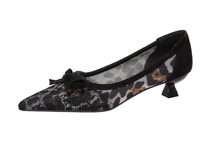 230-26 Style Pointed Sexy Lace Women's Shoes With Bow, Wine Glass Comfortable Low Heel, Shallow Mouth Leopard Print_voghion.com