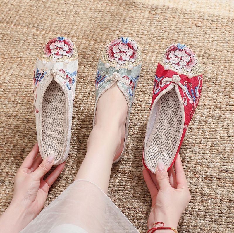 Hausschuhe, flache Hausschuhe, bestickte Stoffschuhe und Stoff_voghion.com