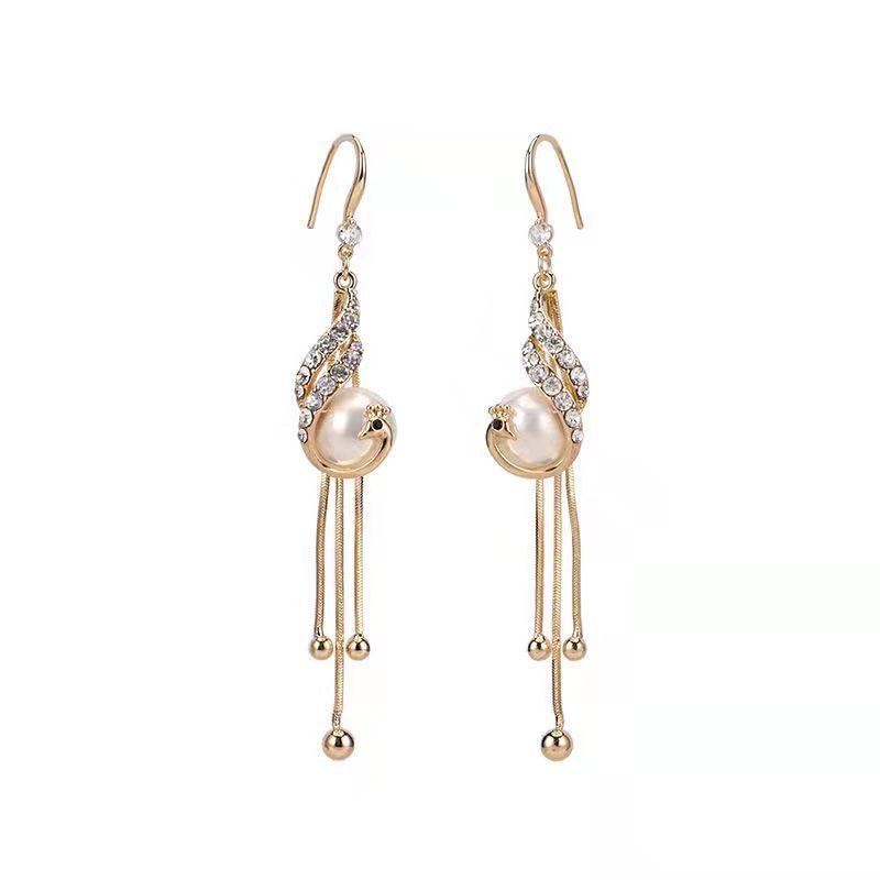 Orecchini a forma di pavone con nappa e fenice, stile cinese, perle, ganci per le orecchie lunghi, personalità, temperamento, gioielli versatili per le donne_voghion.com