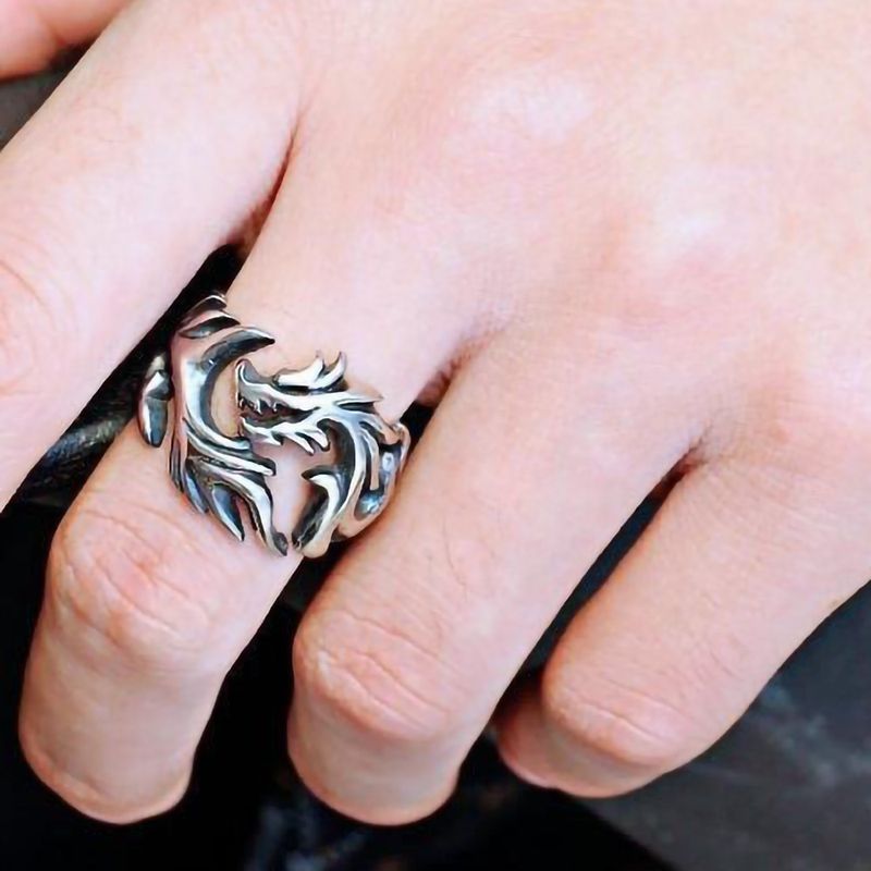 Anello retrò con drago, alla moda, per ragazzi e ragazze, con indice, in fusione, stile hip hop, punk rock, da uomo_voghion.com