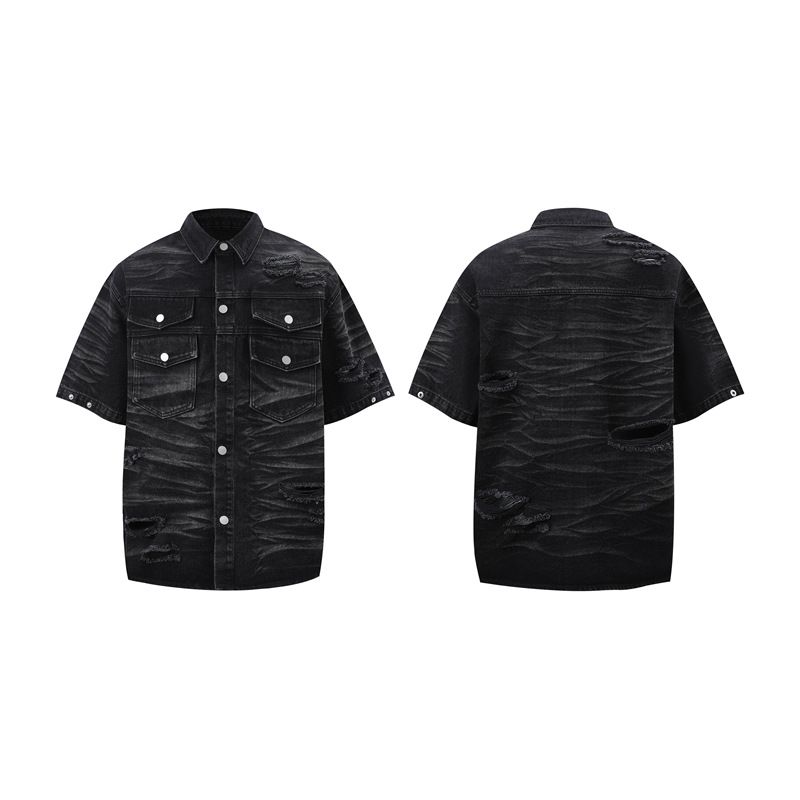 Męska odzież retro zniszczony brudny podarty zdekonstruowany podszewka na ramiona garnitur dżinsowy dla mężczyzn i kobiet uliczny trend dżinsy_voghion.com