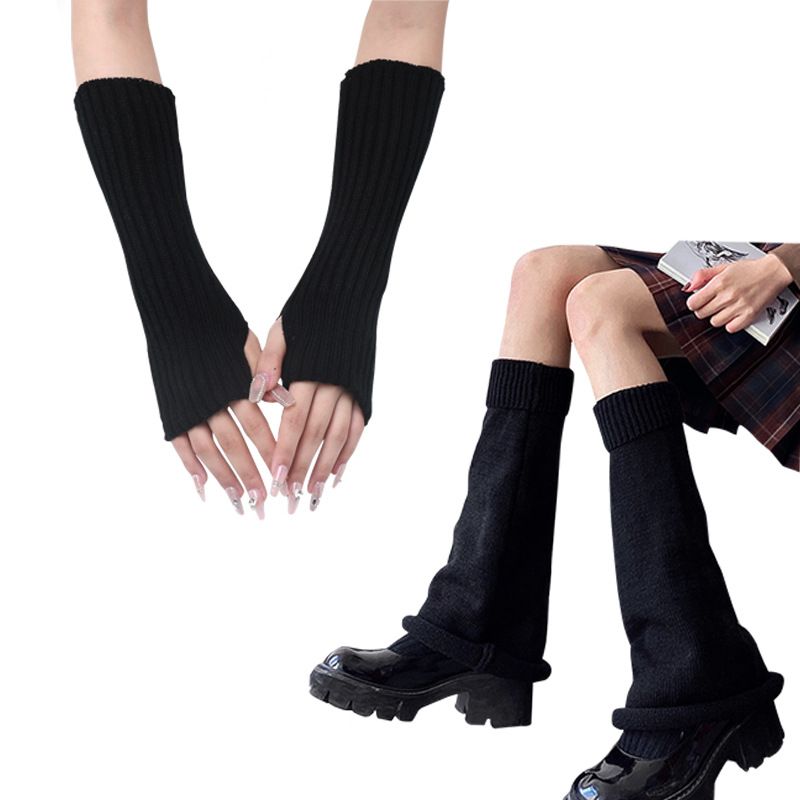 Long Striped Gloves New Autumn And Winter Wool Sleeves Men And Women Medium Length Knitted Warm Fingerless Sleeves_voghion.com