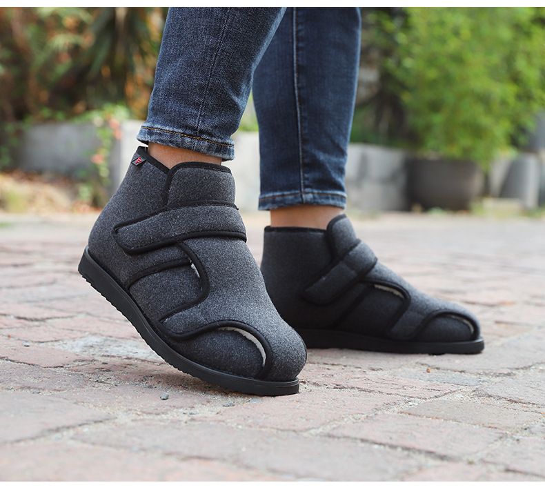 Qiwago Mid-Top-Klettverschluss-Design, Baumwolle, verdickt, warm, rutschfest, flache Schuhe für breite Füße, dicker Spann, tragbar_voghion.com