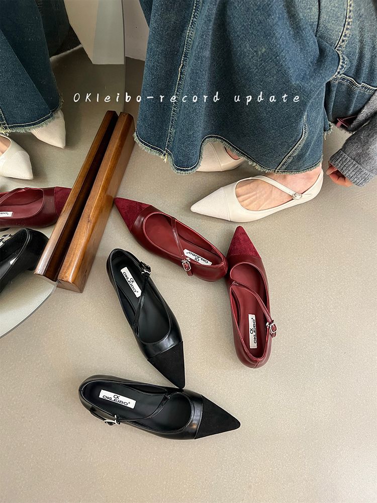 Dámské módní jarní a podzimní nové měkké podpatky s nízkým podpatkem a špičatým podpatkem Mary Jane_voghion.com