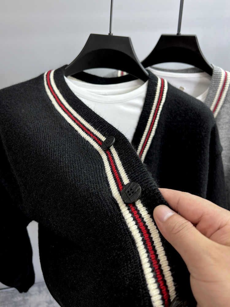 Cardigan in maglia con scollo a V da uomo – Pullover casual oversize (M-4XL, nero/grigio)_voghion.com