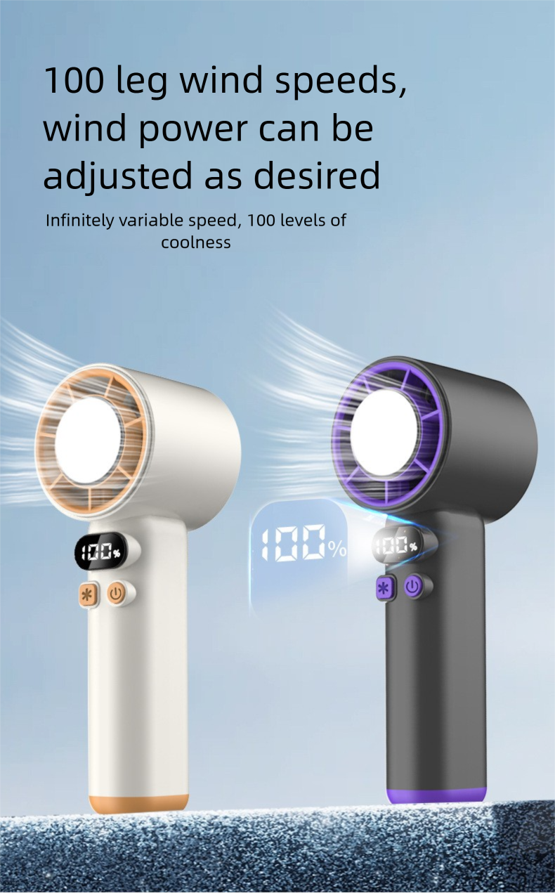 Digital Display Handheld Fan - 100-Gear Semiconductor Cooling With Stepless Speed USB_voghion.com