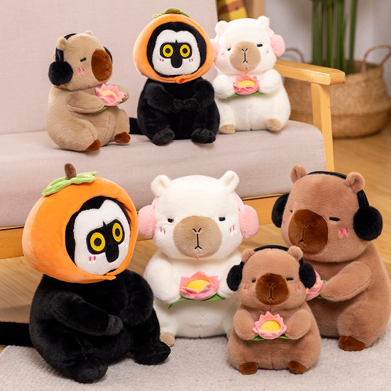 Cute Capybara Plush Toy Stuffed Soft Animals Peace & Love Capybara Doll Fluffy White-face Monkey Toy Kids Toys Birthdat Gifts_voghion.com