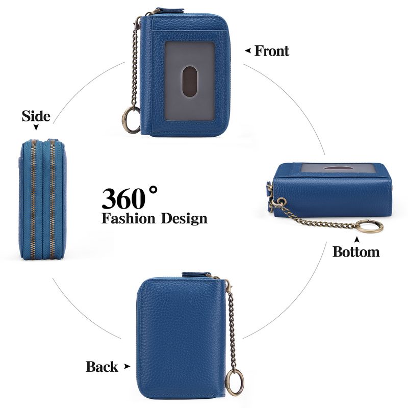 First Layer Cowhide Double Layer Zipper Organ Card Holder Women's rfid Anti-Magnetic Leather Key Case Card Holder ID Card Holder_voghion.com