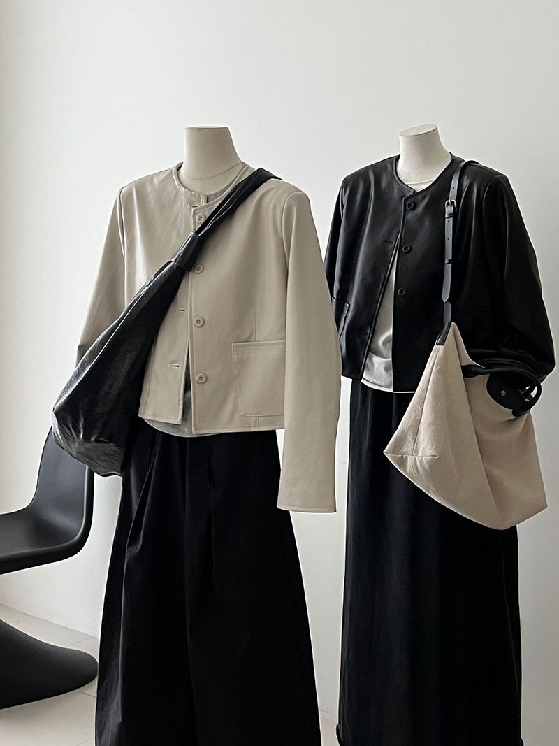 Dames slim fit PU leren jas met enkele knoopsluiting - Koreaanse stijl cropped bikerjack voor de herfst, casual en veelzijdige bovenkleding_voghion.com