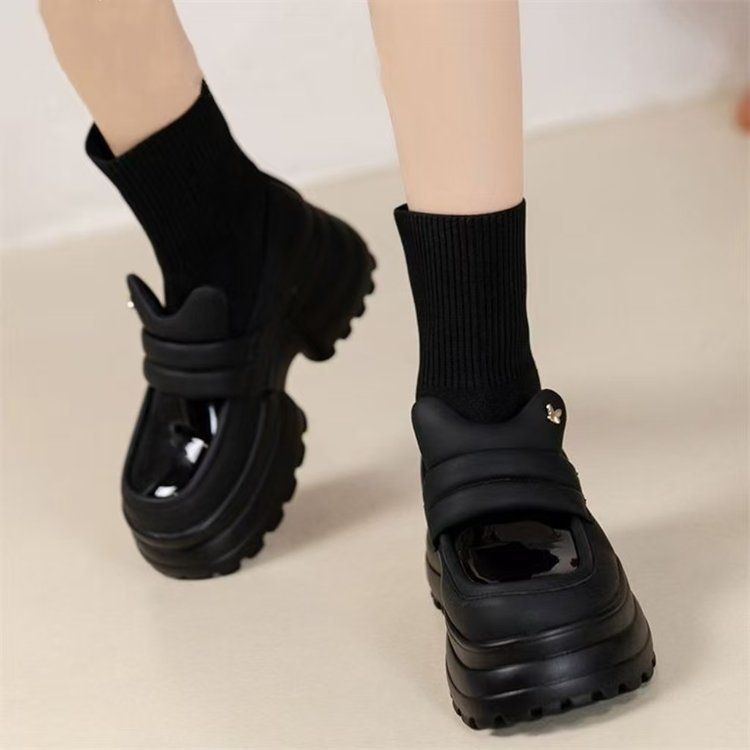 Stivali con calzini elastici lavorati a maglia con tacco alto e suola spessa 5 cm, versatili e comodi, con suola in spugna e stivaletti corti per_voghion.com