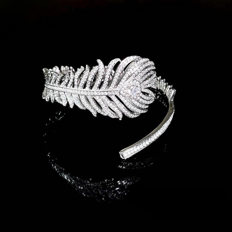 Designer's Alloy Sweetheart Feather Water Drop Gem Bracelet Star River Shining Teardrop Feather Zircon Ring Set_voghion.com