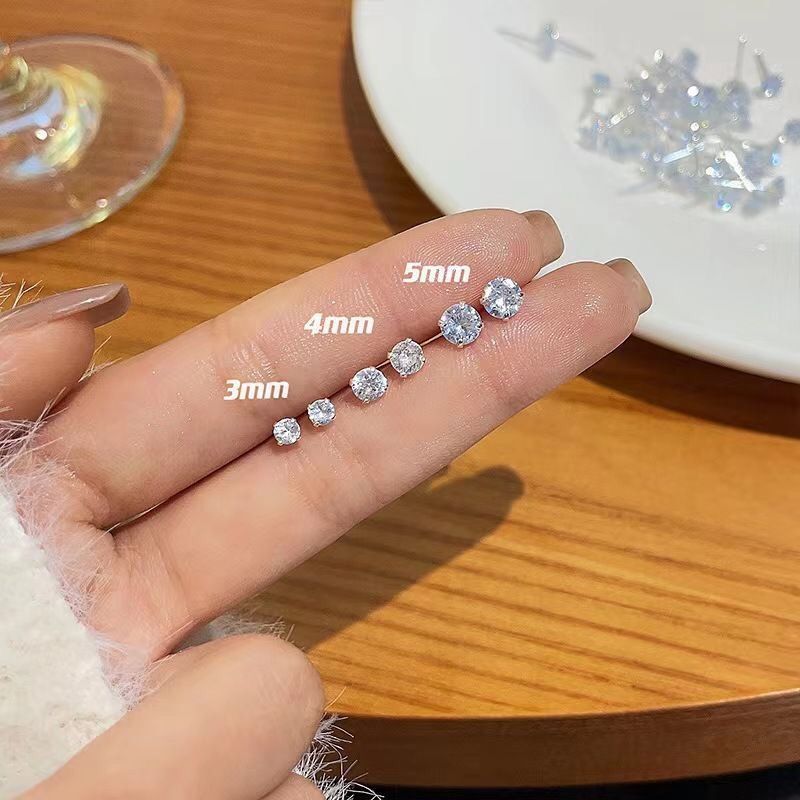 S925 silver zircon straight needle super flash high end ear care cochlear sleep without taking off the earrings ear bone nails_voghion.com