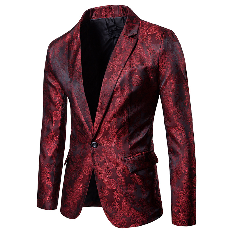 Anzug Court Style Dunkles Muster Design Mode Single Button Slim Fit Herren Blazer_voghion.com