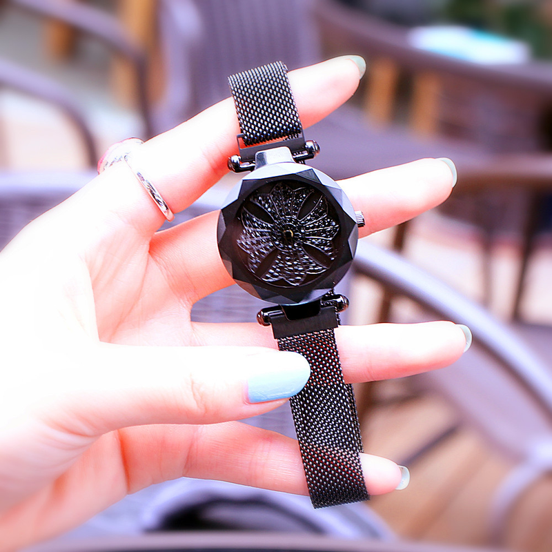 New Time Running Diamond Inlaid Fashion Trend Waterproof Magnetic Tape Women's Watch_voghion.com